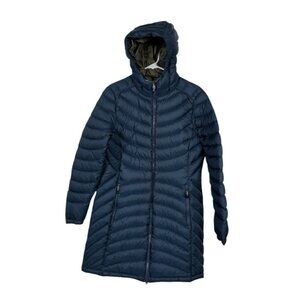 LL Bean Ultralight 850 Down Hooded Coat 3/4 Length Downtek Womens Medium Blue